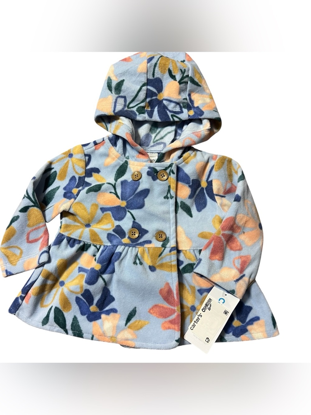 Carter's OshKosh Baby Girl Floral Fleece Hooded Jacket Coat Size 6 Months NWT